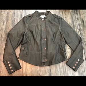 Olive vegan leather moto jacket